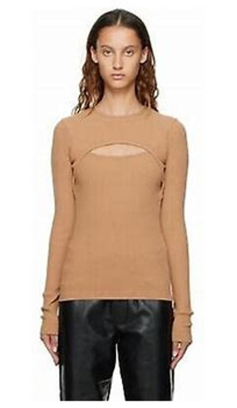 AGOLDE Lyza Cut Out Ribbed Top Brown Long Sleeve Crewneck Size XS